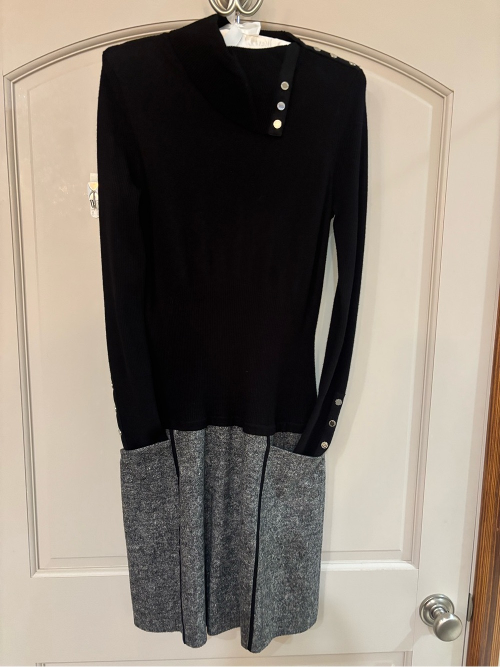 White House Black Market Black and Gray Midi Dress with Button Accents